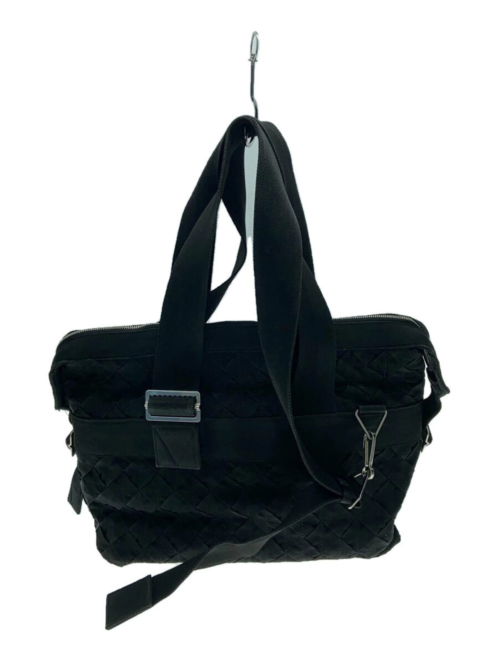 Bottega Veneta woven rubber tote bag zipped top long shoulder Bag Black